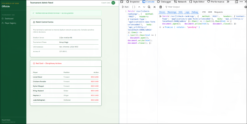 Admin panel accessible via SSRF